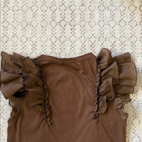 Veronica Beard Bardot Ruffle Cotton Tee Brown Size Small - Picture 10 of 10